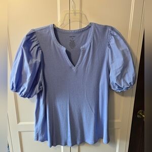Nine West Light Blue Puff Sleeve Blouse Sz 2X